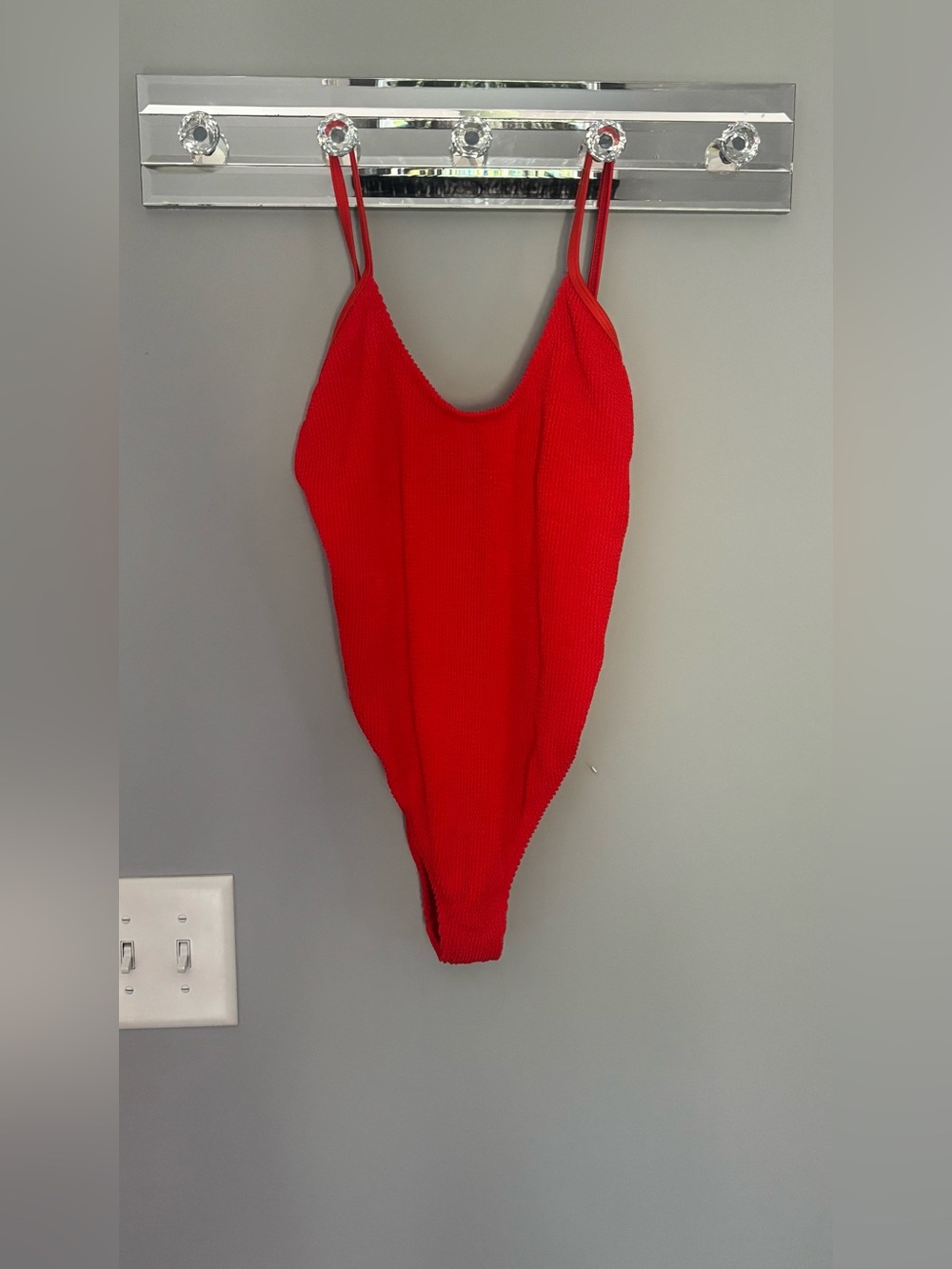 Good American Bright Poppy Red Ribbed One-Piece Swimsuit